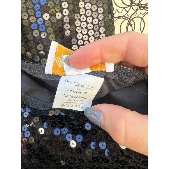 Vintage 80s Alyce Designs Green Black Sequin Ruffle Prom Ball Gown Mardi Gras XS - Picture 8 of 8